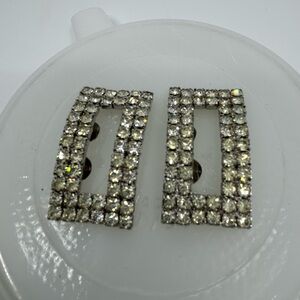 Sparkling Rectangular Rhinestone silver tone shoe clips